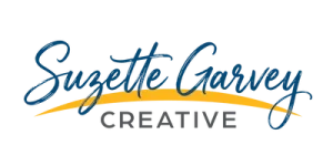 The name Suzette Garvey and the word creative separated by a yellow curve cresting the horizon
