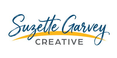 The name Suzette Garvey and the word creative separated by a yellow curve cresting the horizon
