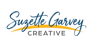 The name Suzette Garvey on a curved horizon line and the word Creative beneath it